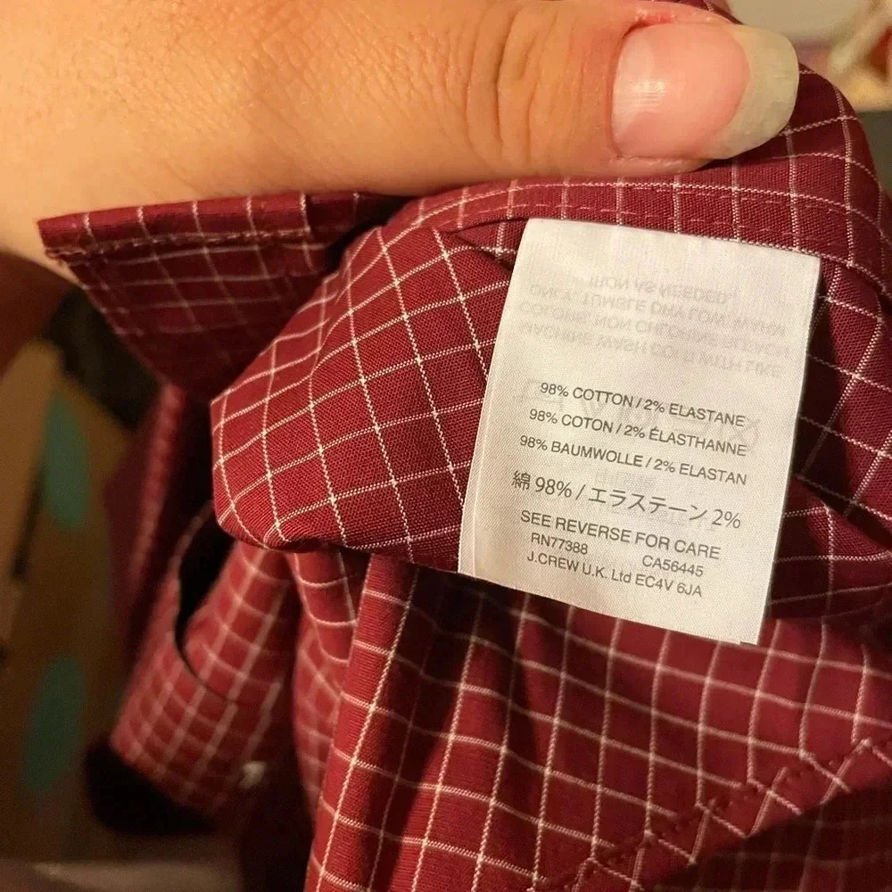 NWT J.CREW THOMPSON MAROON CHECKERED FLEX FIT BUTTON DOWN SHIRT